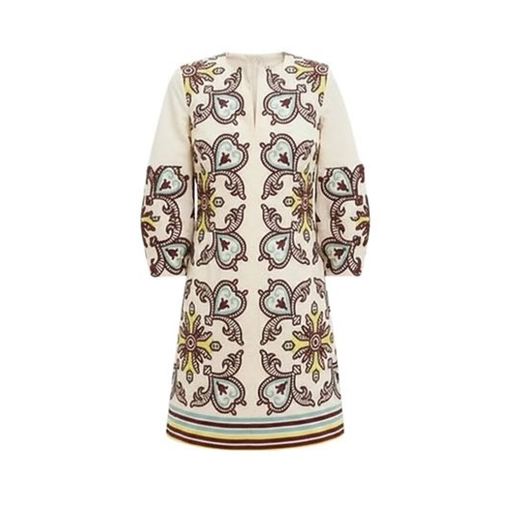 TUCKERNUCK Citron and Slate Blue Embroidered Long Sleeve Rhoda Tunic Dress 14NWT - Picture 6 of 6